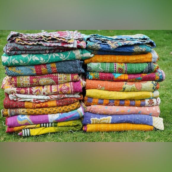 Kantha Other - Colorful Handmade Vintage Kantha Quilt - Twin Size - Reversible - Free Shipping!